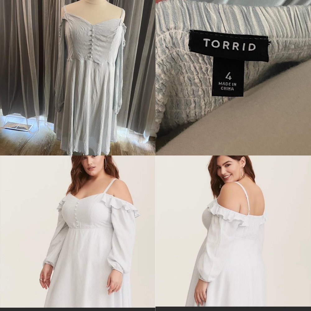 Torrid size 4 Off the shoulder striped midi Dress